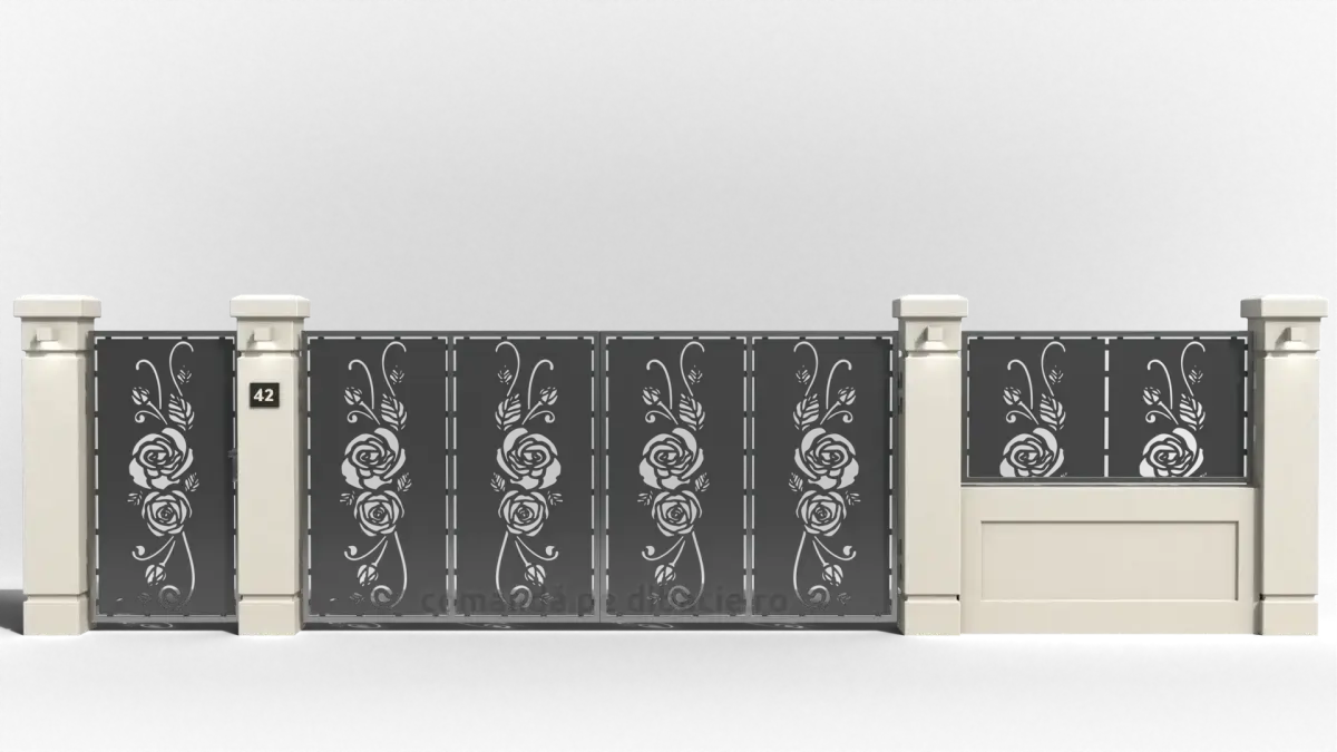 Panou poarta si gard metalic - Doi trandafiri